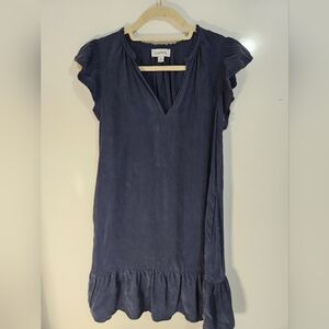 Evereve Navy Ruffle-Hem Short Sleeve Dress, Size XS